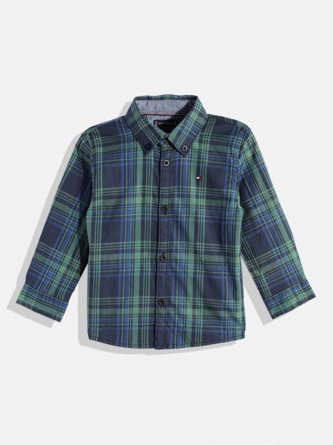 

Tommy Hilfiger Boys Green Checked Pure Cotton Casual Shirt