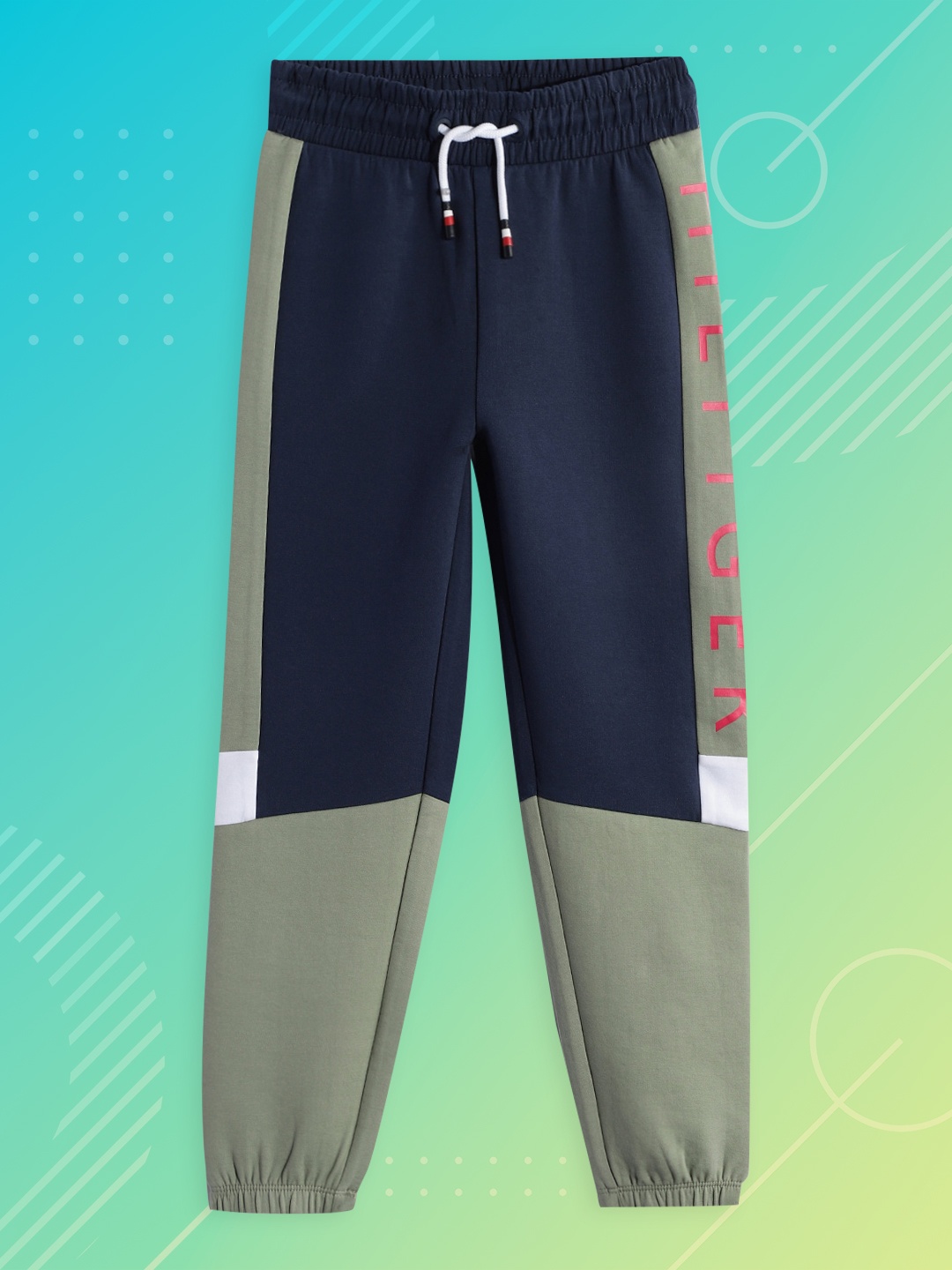 

Tommy Hilfiger Men Navy Blue & Grey Colourblocked Joggers