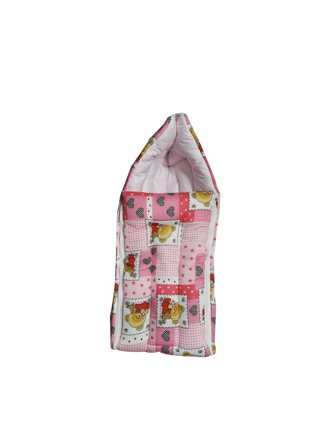

PINKBUNNY Infant White & Pink Teddy Printed Carry Nest Sleeping Bed