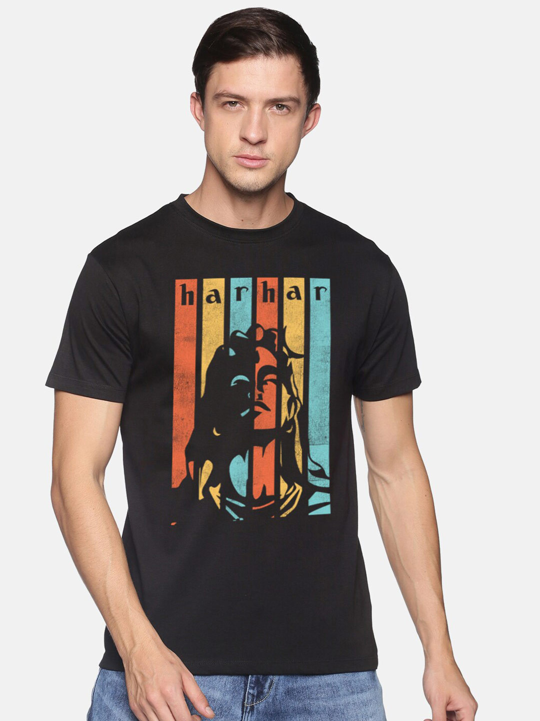 

MASH UNLIMITED Men Black & Multicoloured Printed Slim Fit T-shirt