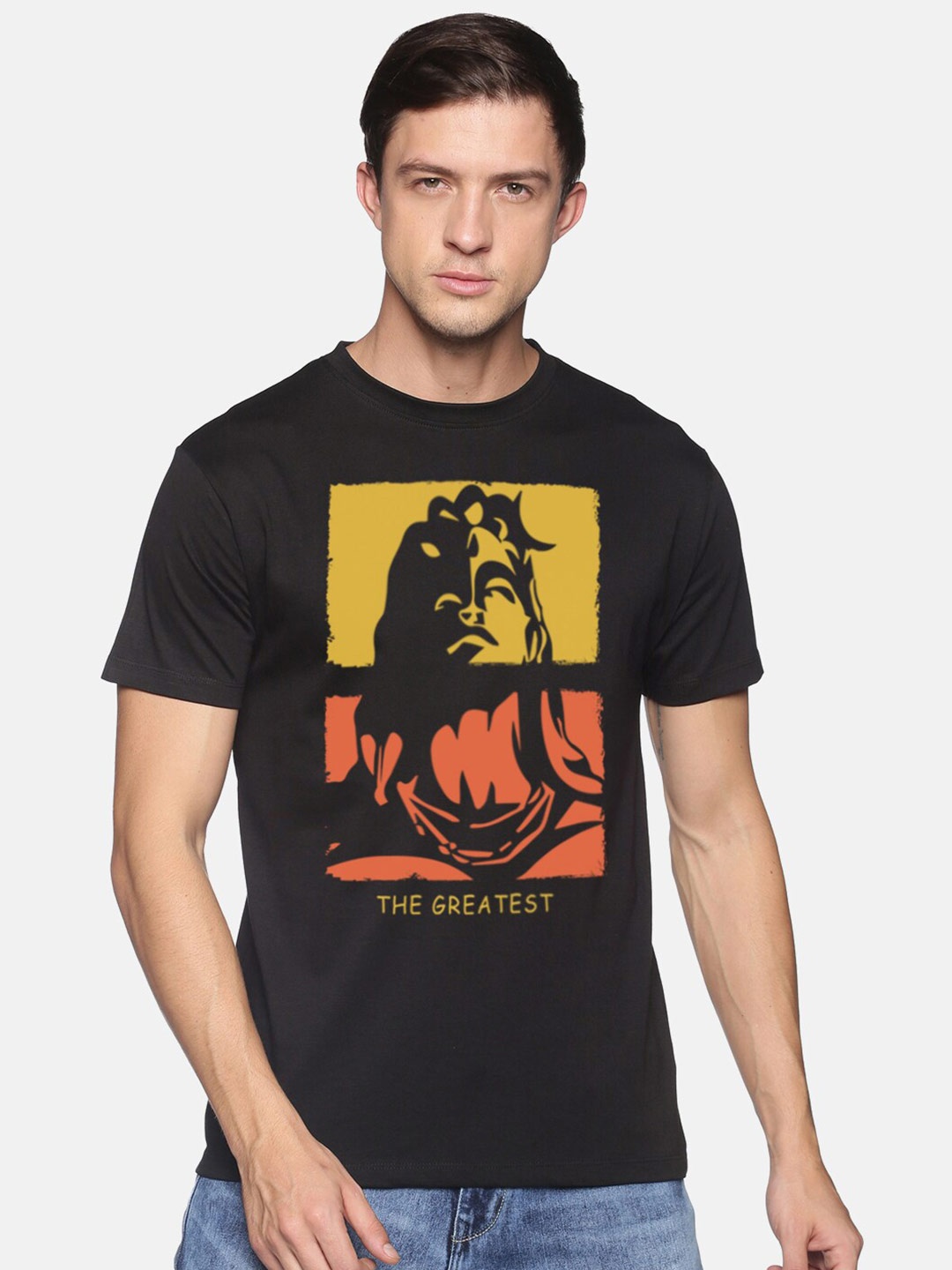 

MASH UNLIMITED Men Black Printed Raw Edge Slim Fit T-shirt
