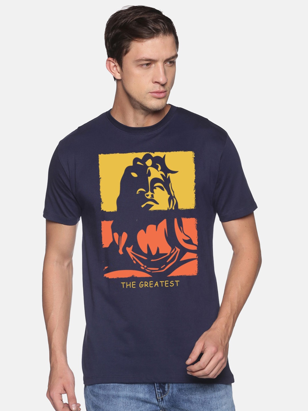 

MASH UNLIMITED Men Navy Blue Graphic Printed Slim Fit T-shirt