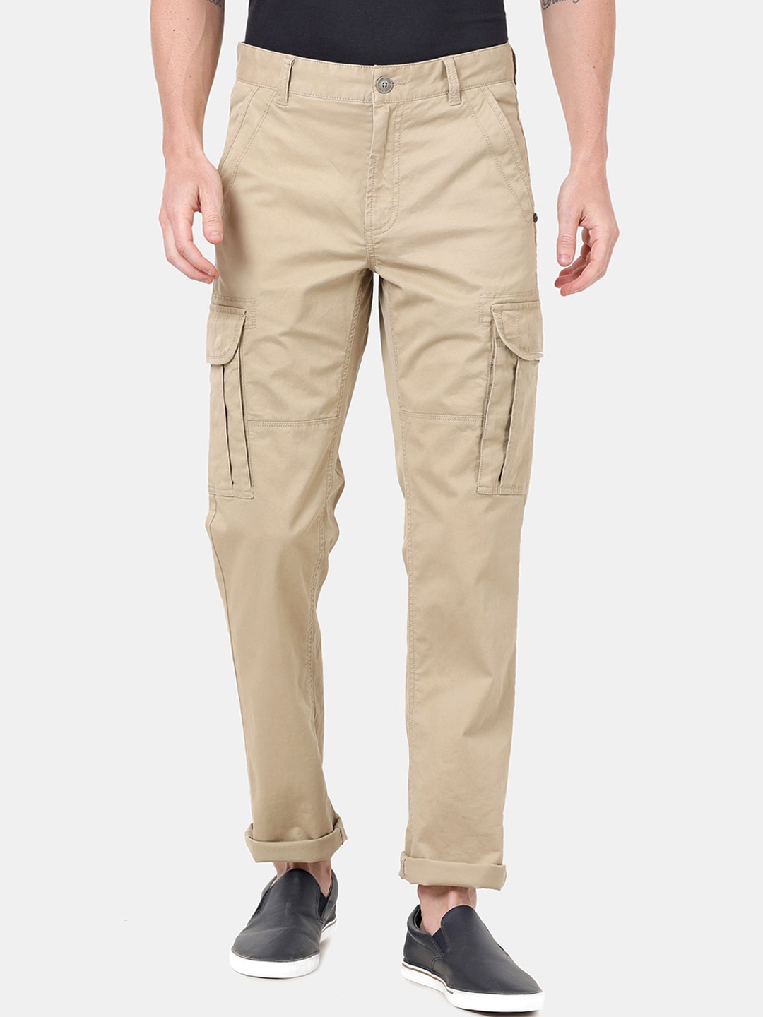

t-base Men Beige Cotton Slim Fit Cargos Trousers