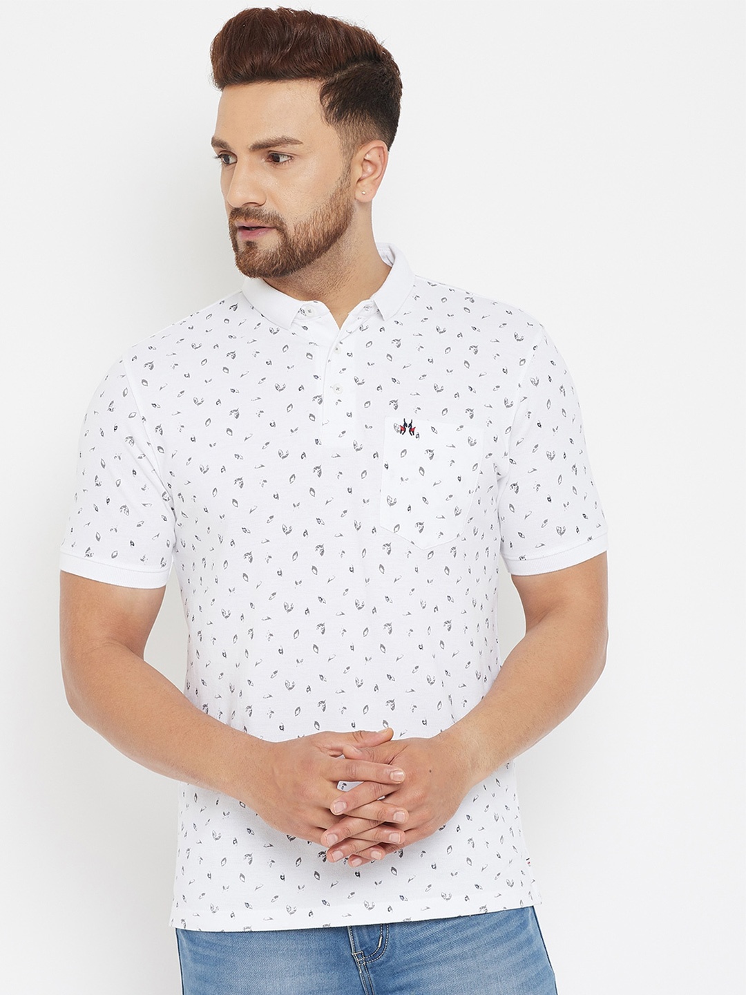 

Crimsoune Club Men White Printed Polo Collar Slim Fit T-shirt