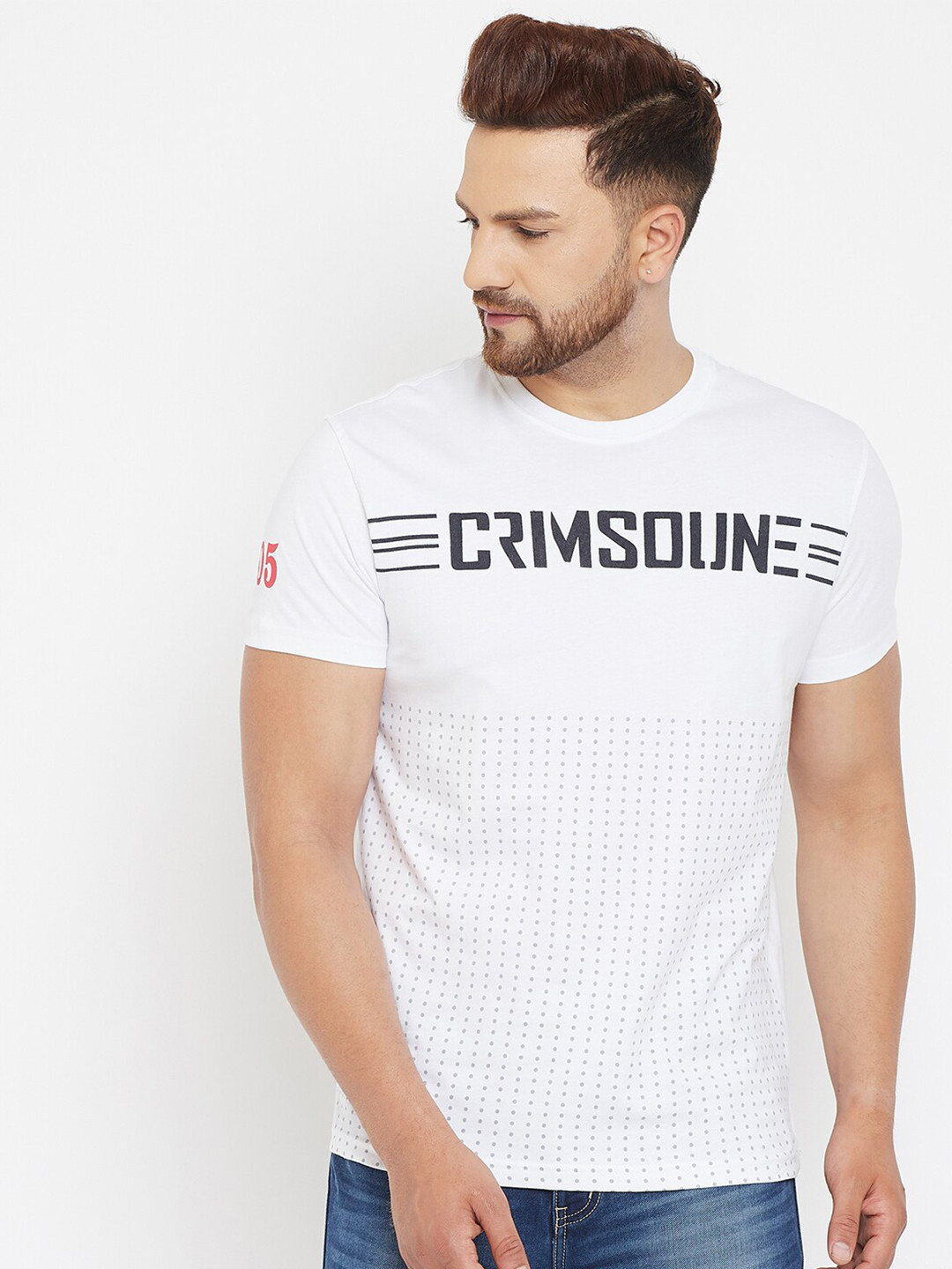 

Crimsoune Club Men White Typography Printed Slim Fit T-shirt