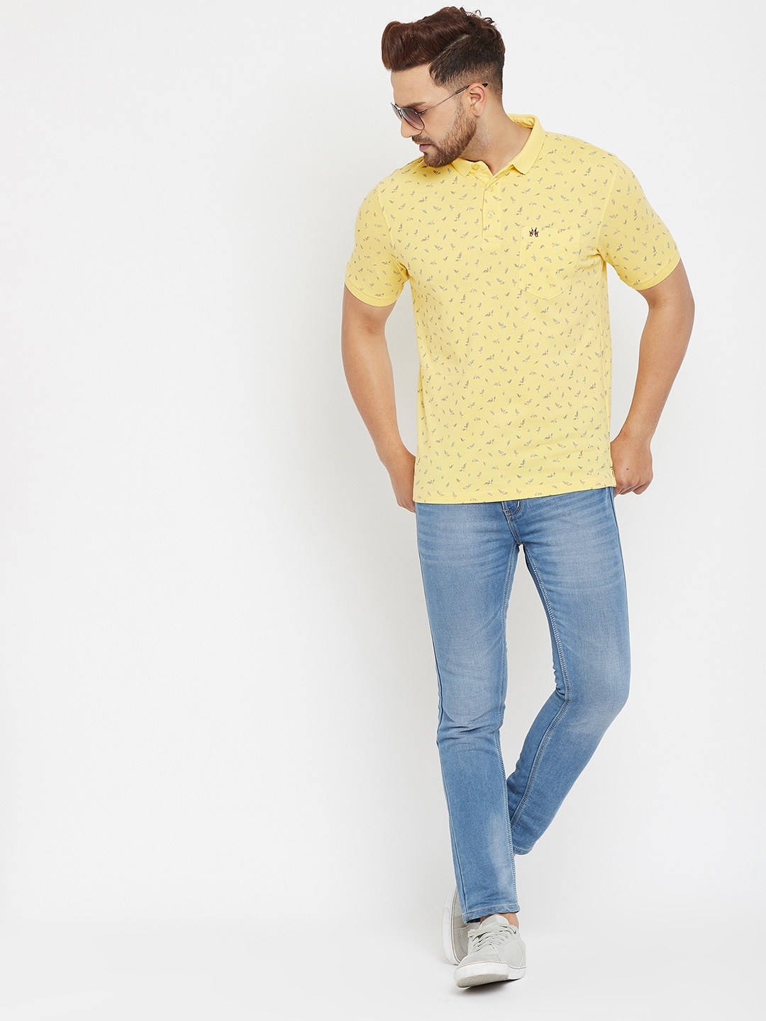 

Crimsoune Club Men Yellow Printed Polo Collar Slim Fit T-shirt