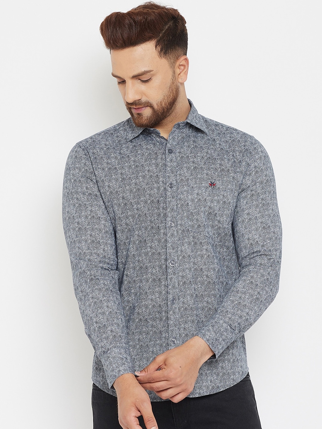 

Crimsoune Club Men Grey Slim Fit Floral Printed Casual Shirt