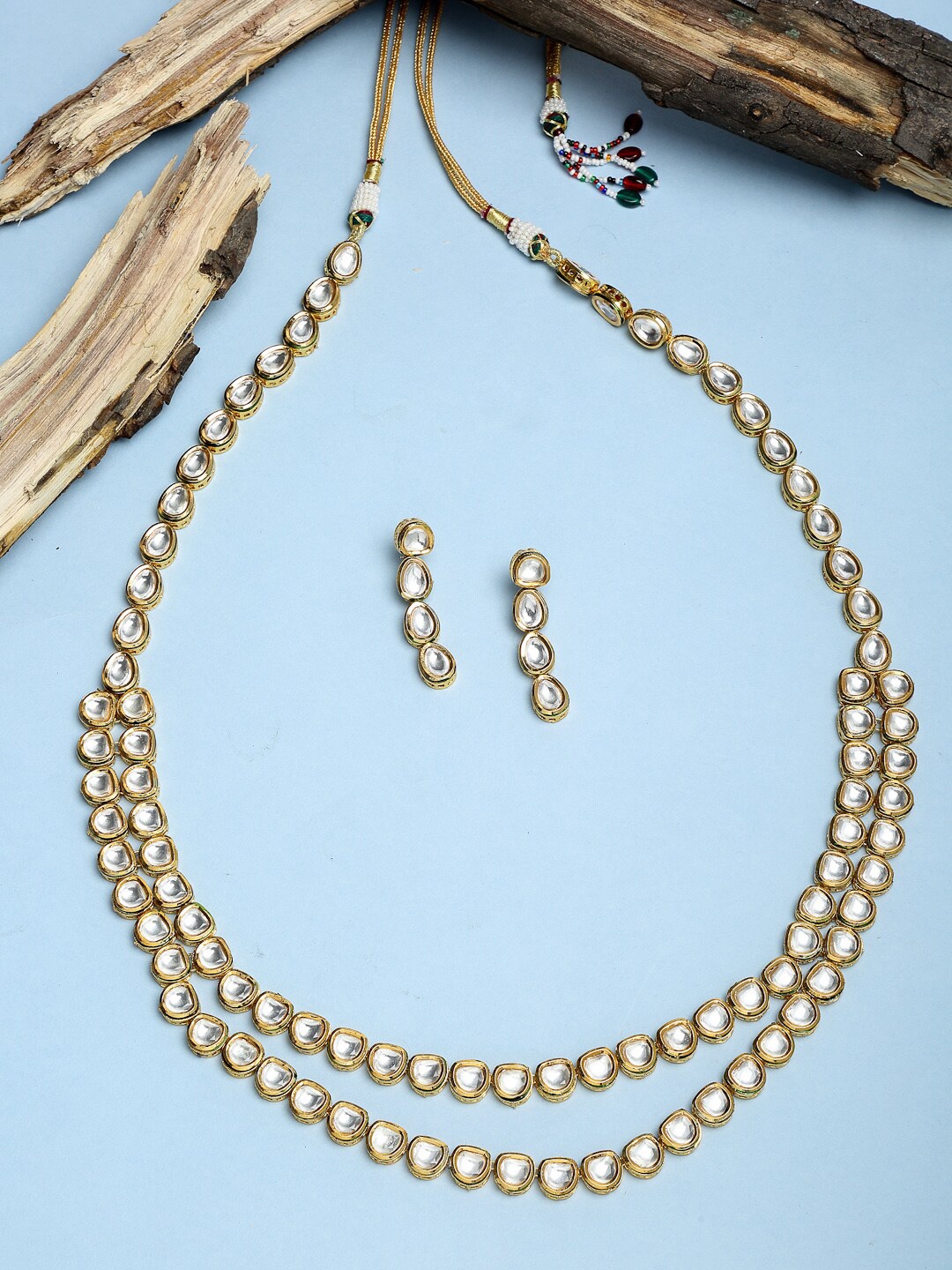 

Ruby Raang Gold-Plated & White Kundan-Studded Handcrafted Jewellery Set