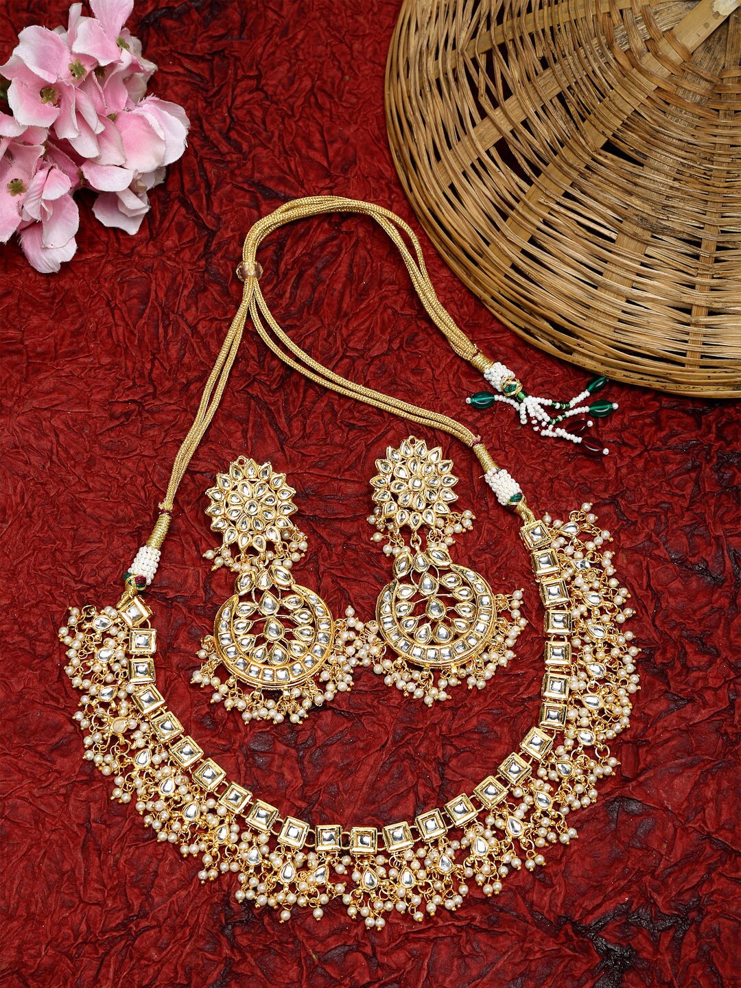 

Ruby Raang Gold-Plated & White Kundan Pearl Beaded Handcrafted Jewellery Set