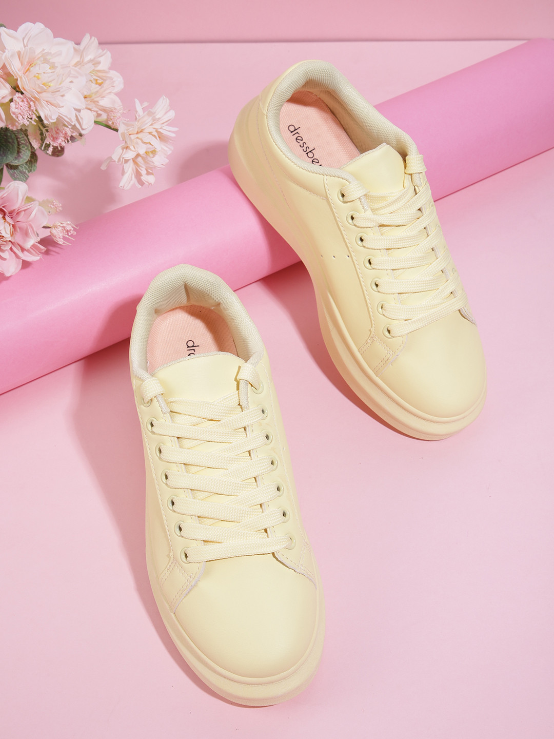 

DressBerry Women Yellow Solid Flatform Sneakers