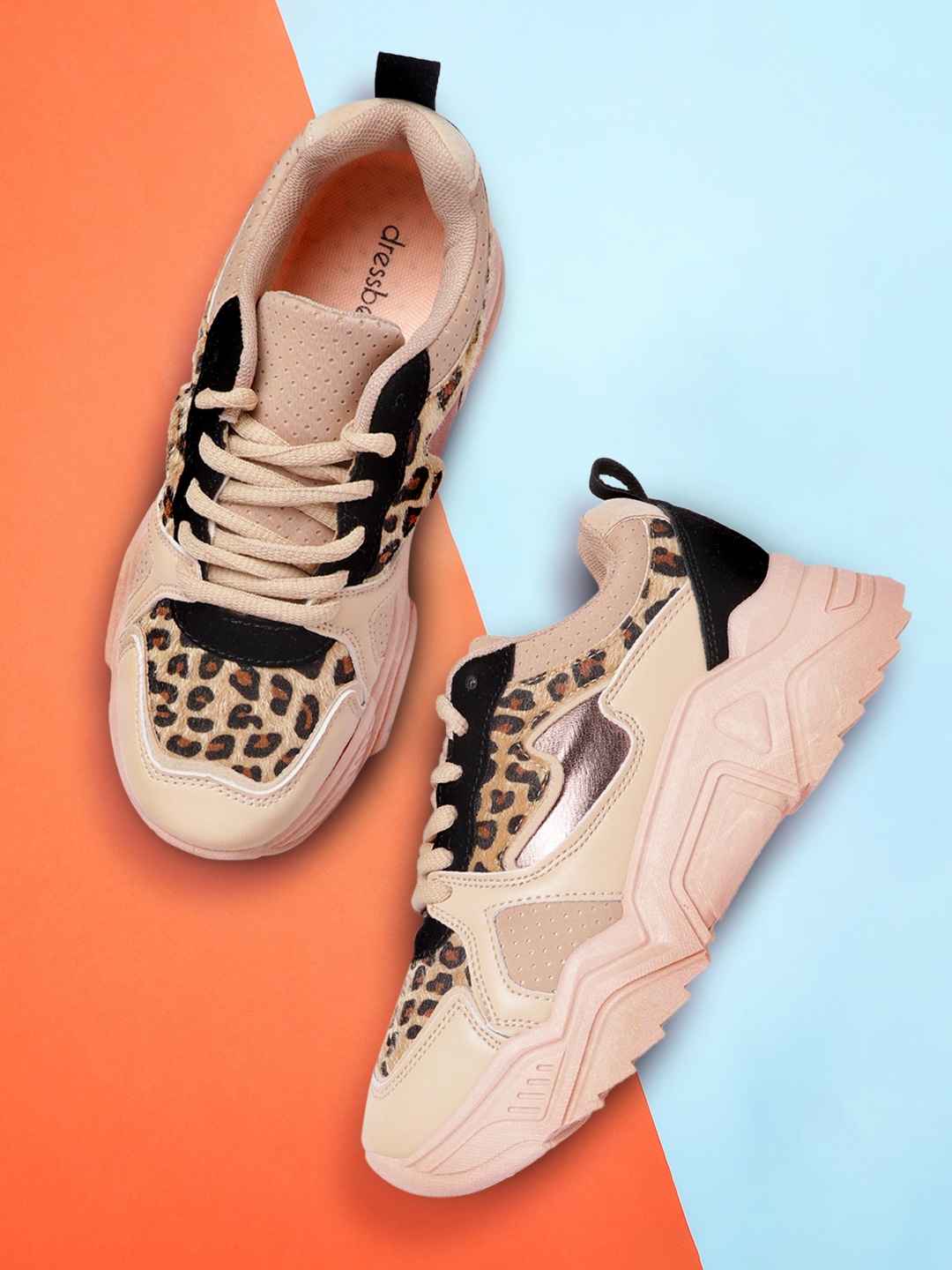 

DressBerry Women Beige & Black Animal Print Sneakers