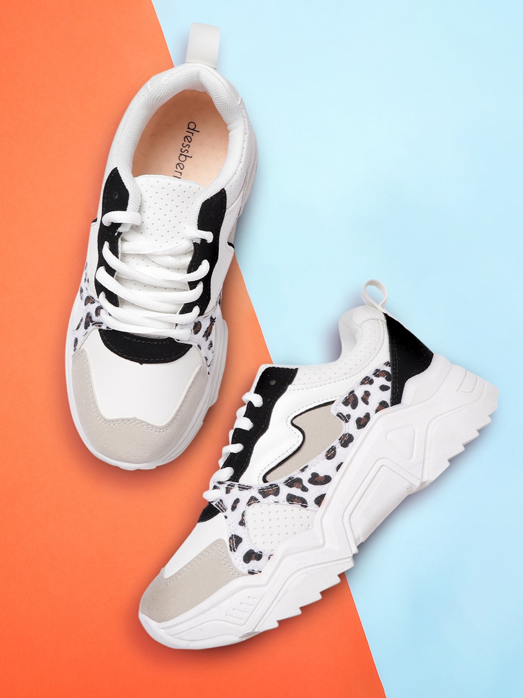 

DressBerry Women White & Black Animal Print Sneakers