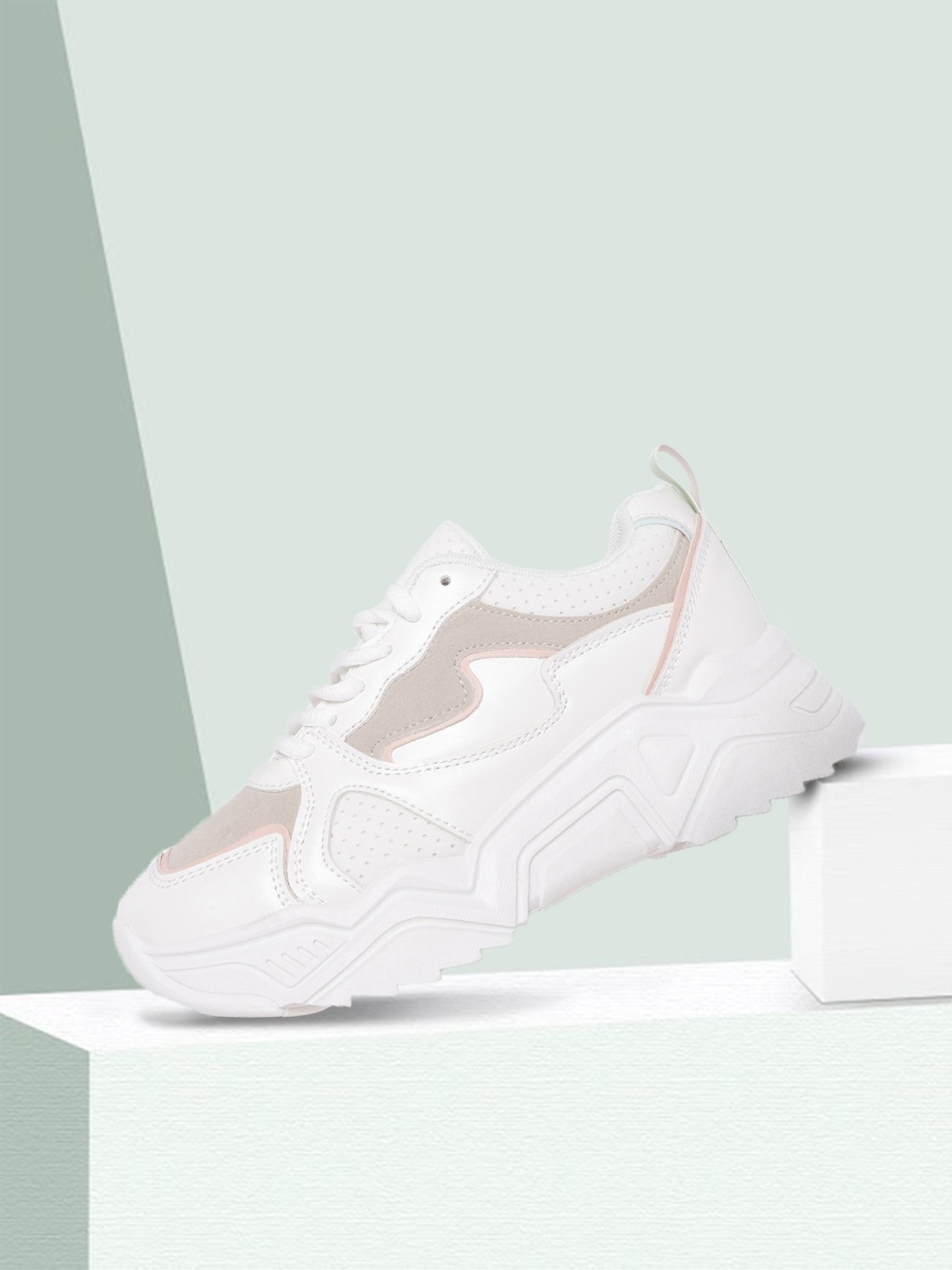 

Mast & Harbour Women White & Beige Colourblocked & Perforated Sneakers