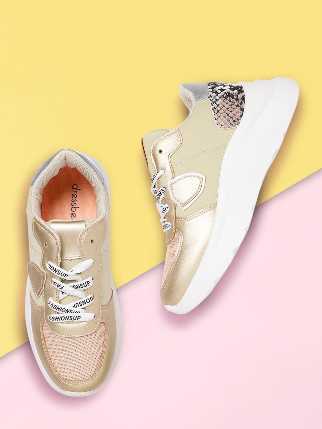 

DressBerry Women Gold-Toned Sneakers with Animal Print