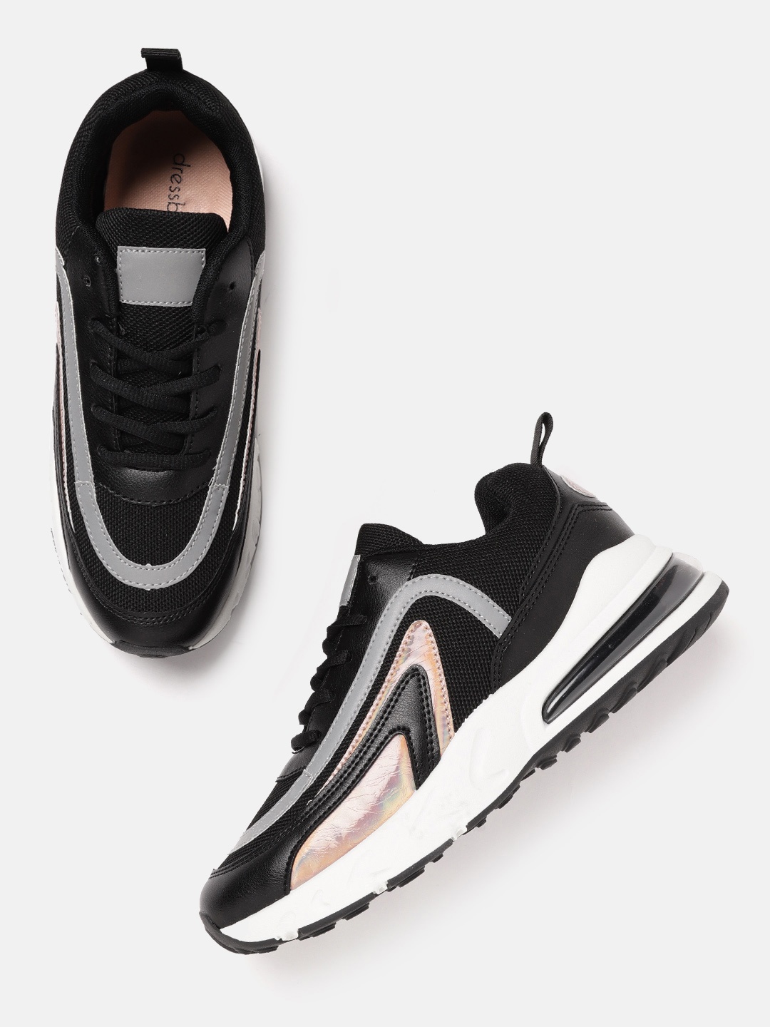 

DressBerry Women Black & Rose Gold-Toned Colourblocked Chunky Sneakers