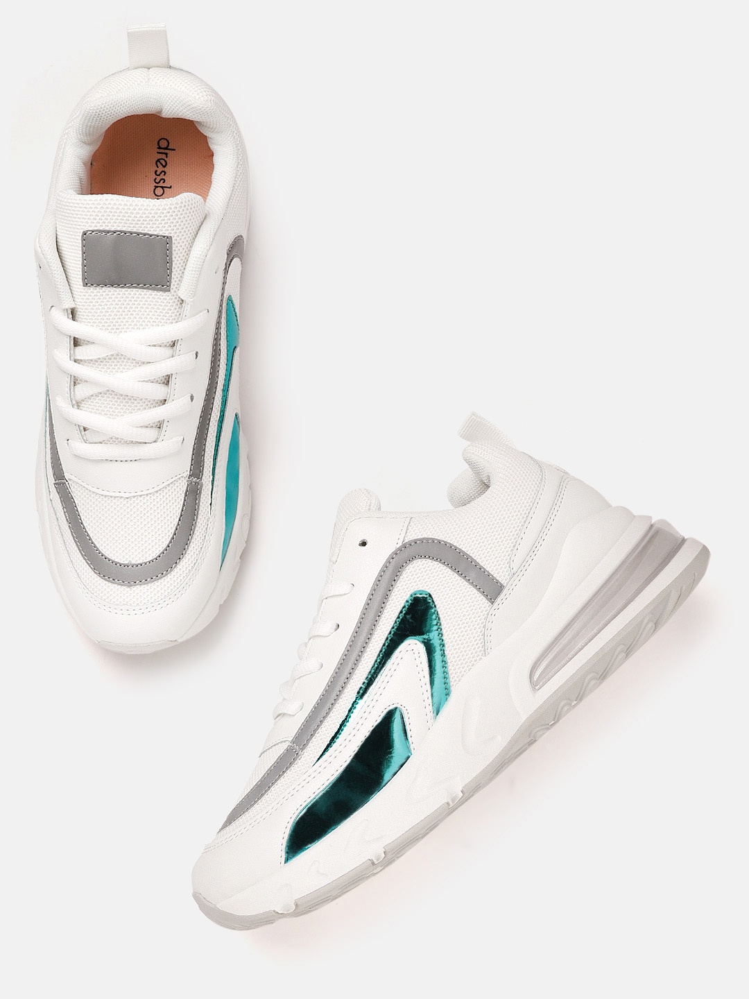 

DressBerry Women White & Green Colourblocked Chunky Sneakers