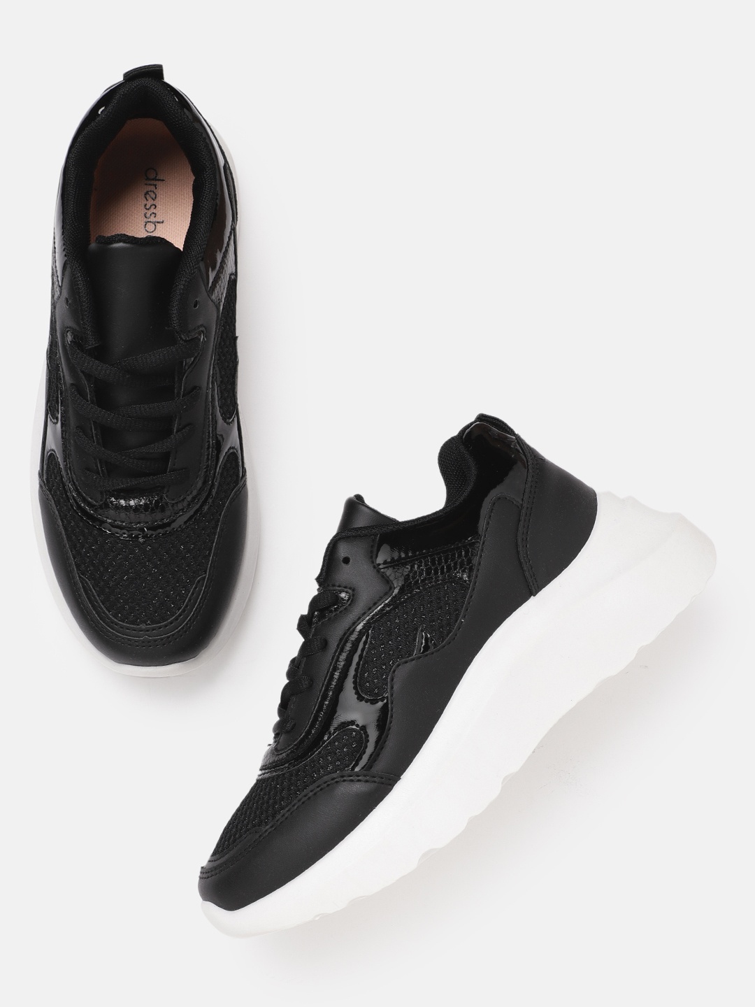 

DressBerry Women Black Woven Design Flatform Sneakers