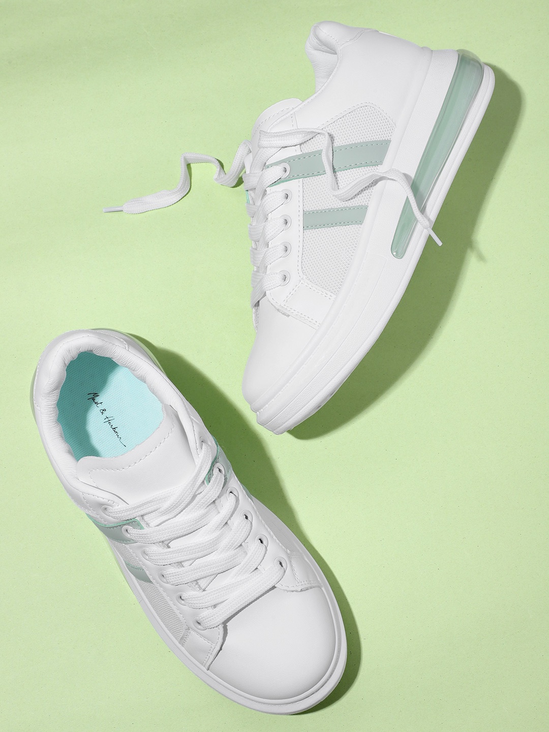 

Mast & Harbour Women White & Green Striped Sneakers