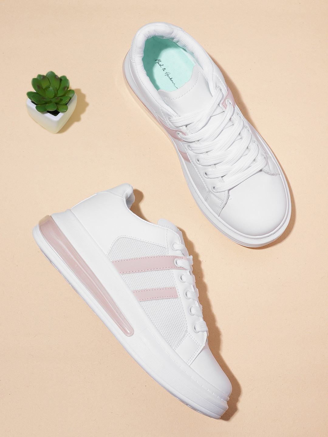 

Mast & Harbour Women White & Peach Striped Sneakers