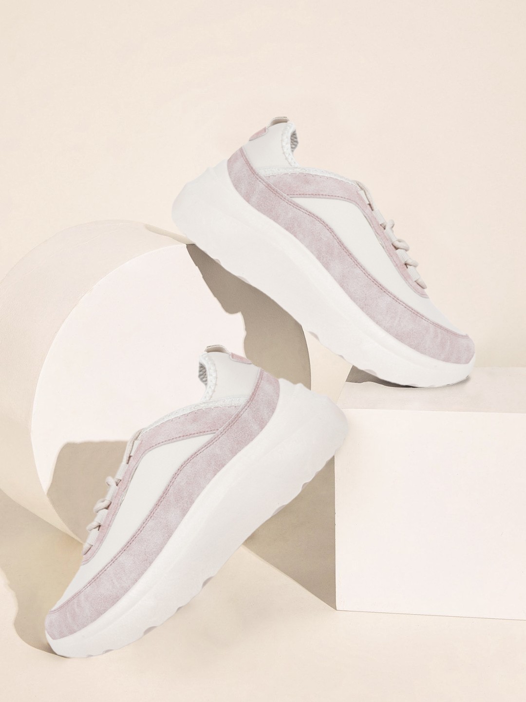 

Mast & Harbour Women Off White & Purple Solid Sneakers