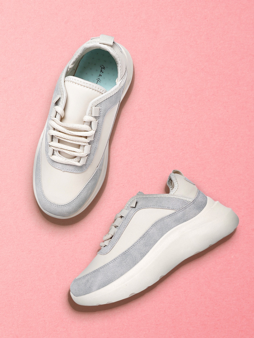 

Mast & Harbour Women Off White & Grey Solid Sneakers