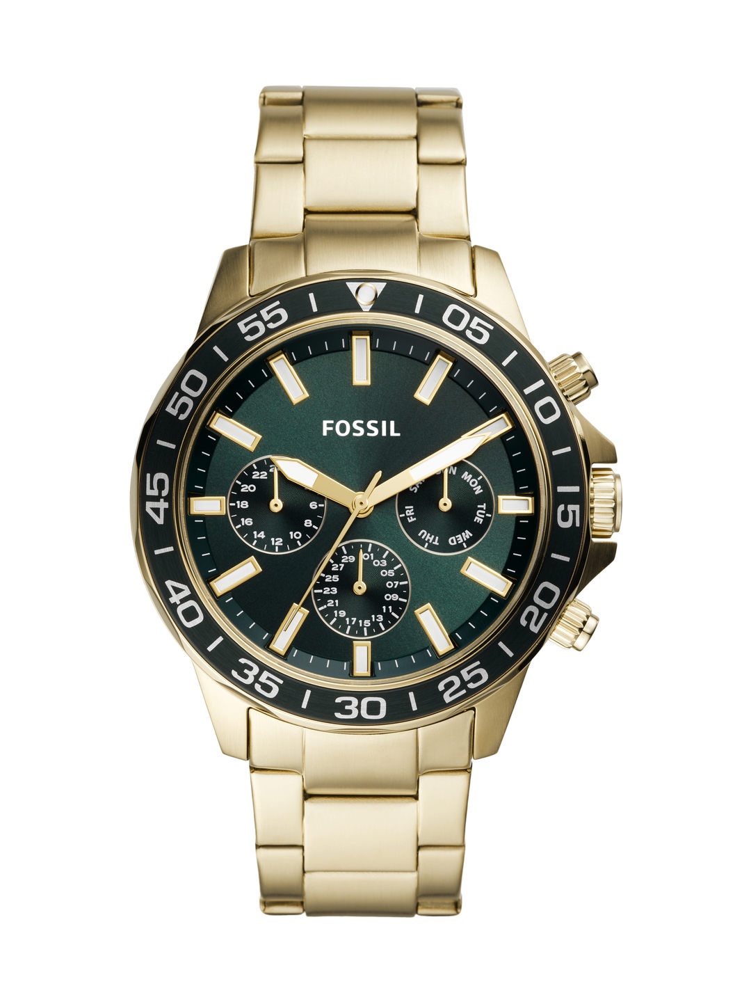 

Fossil Men Green Dial & Gold-Toned Bracelet Style Straps Bannon Analogue Watch BQ2493