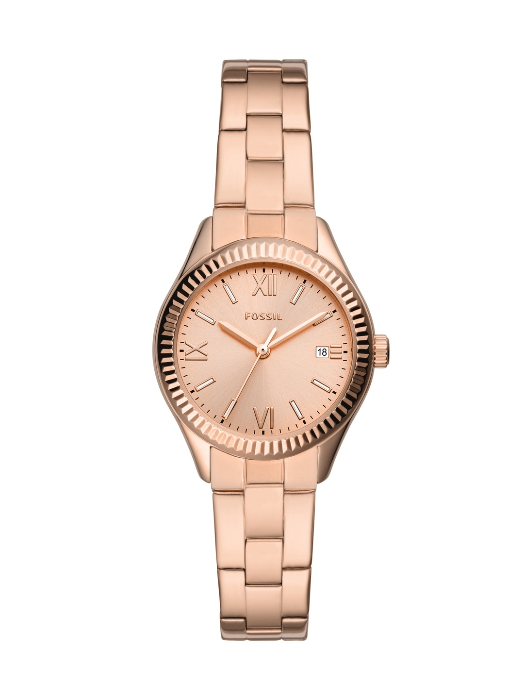 

Fossil Women Rose Gold-Toned Dial & Bracelet Style Straps Rye Analogue Watch BQ3639