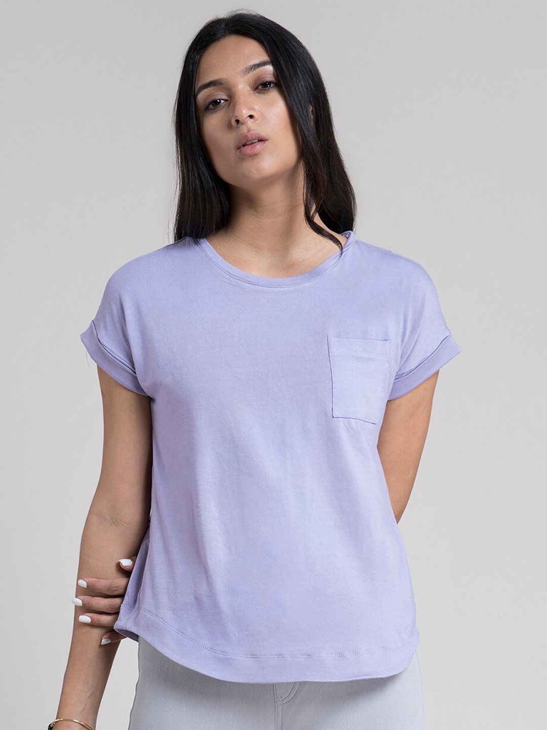 

FableStreet Women Lavender Extended Sleeves T-shirt