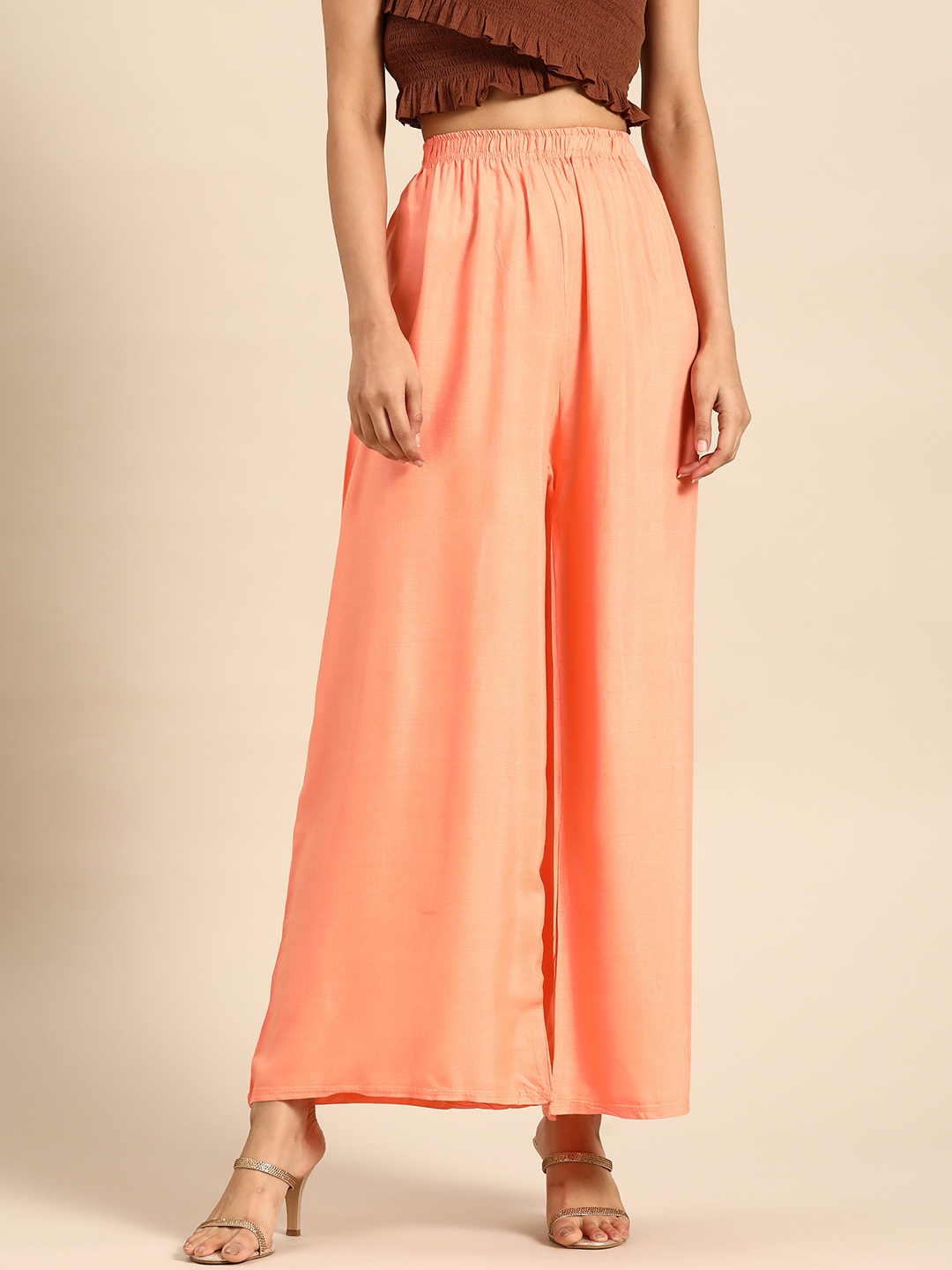 

Saadgi Women Peach-Coloured Ethnic Palazzos