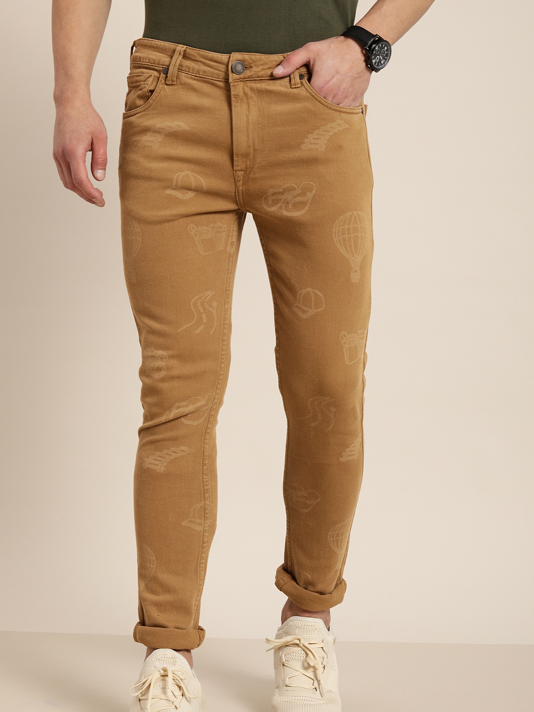 

Moda Rapido Men Khaki Skinny Fit Printed Mid Rise Coloured Stretchable Jeans