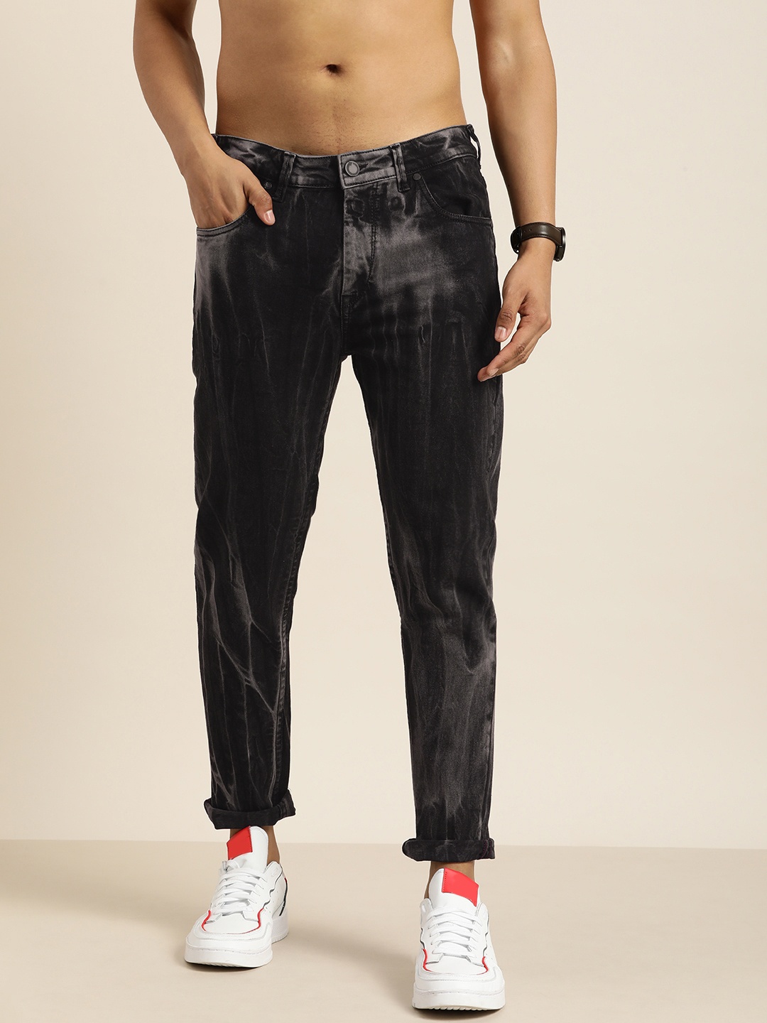 

Moda Rapido Men Black Slim Tapered Fit Heavy Fade Stretchable Jeans