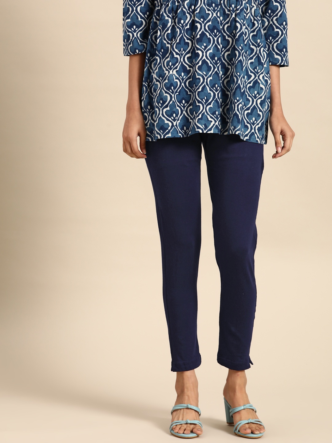 

Saadgi Women Navy Blue Comfort Easy Wash Cigerette Trousers