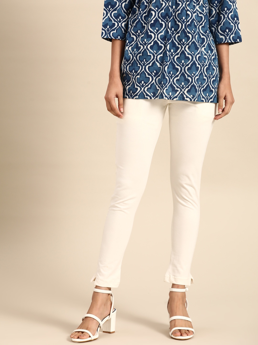 

Saadgi Women Off White Comfort Easy Wash Cigerette Trousers