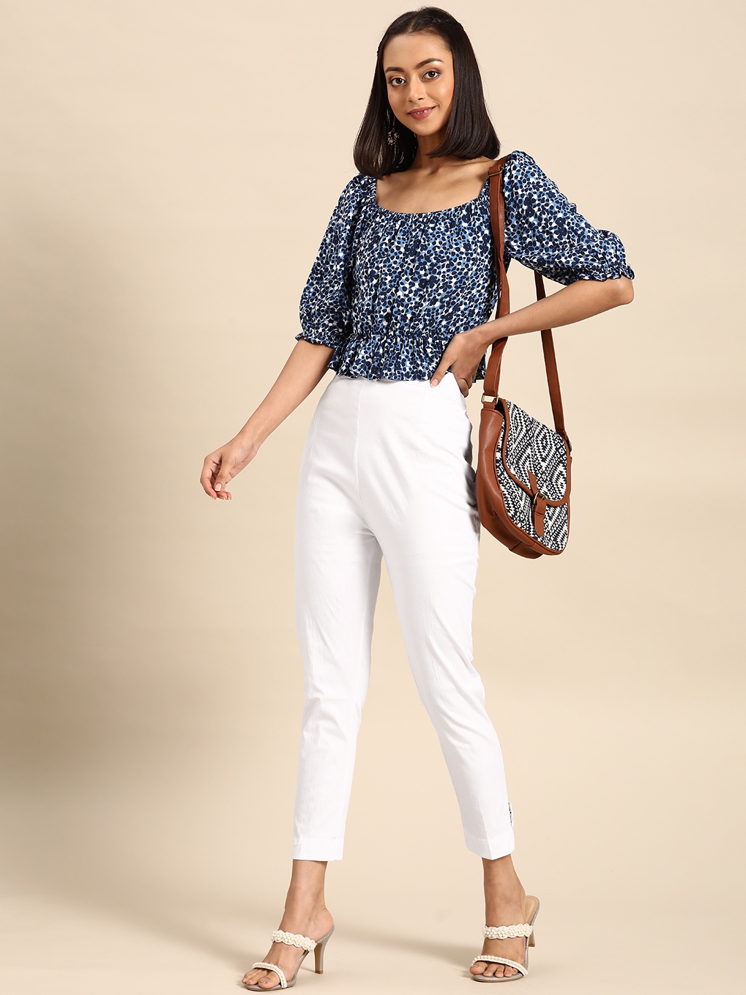 

Saadgi Women White Comfort High-Rise Easy Wash Cropped Cotton Cigerette Trousers