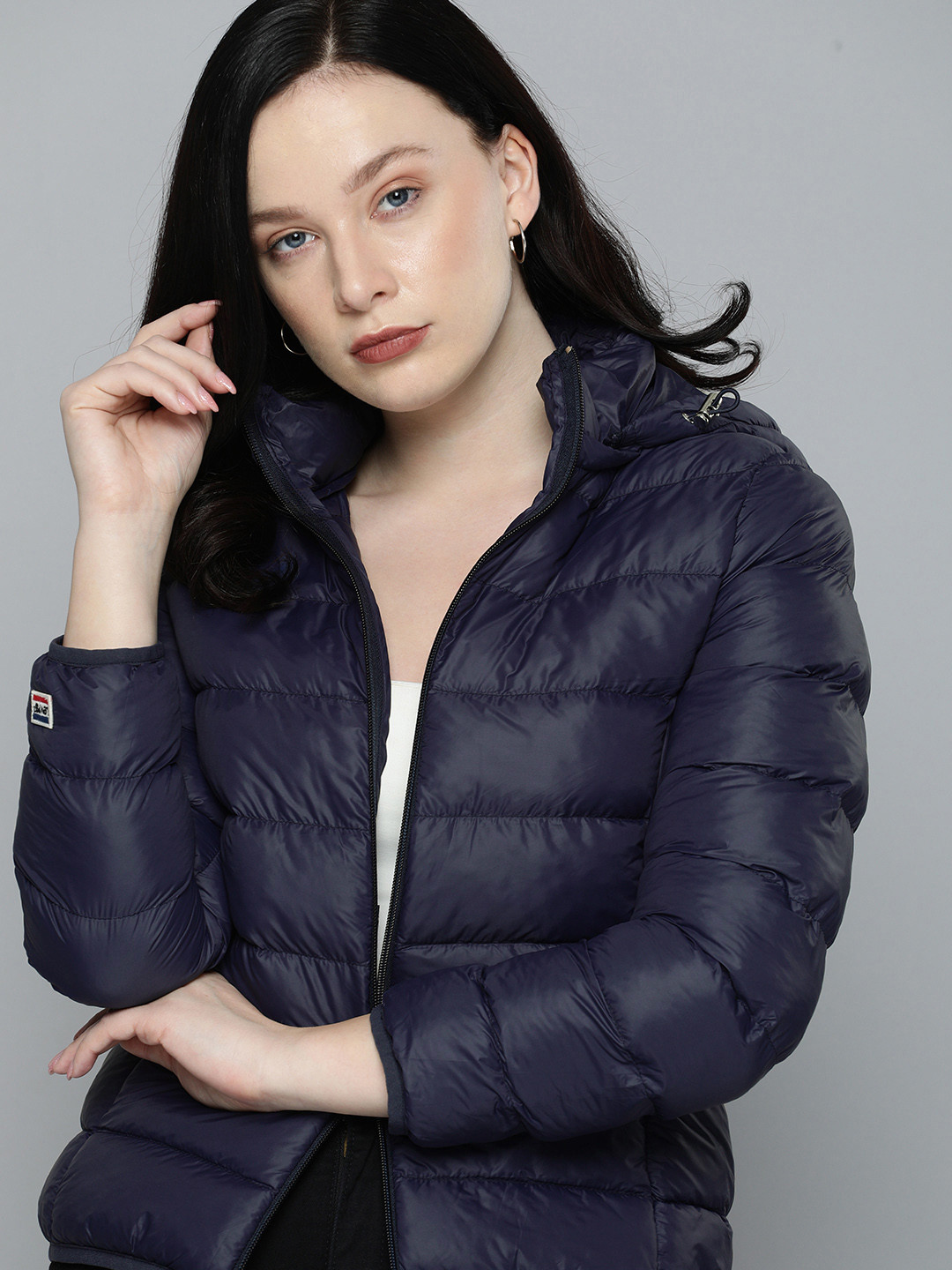 

Levis Women Navy Blue Solid Hooded Puffer Jacket