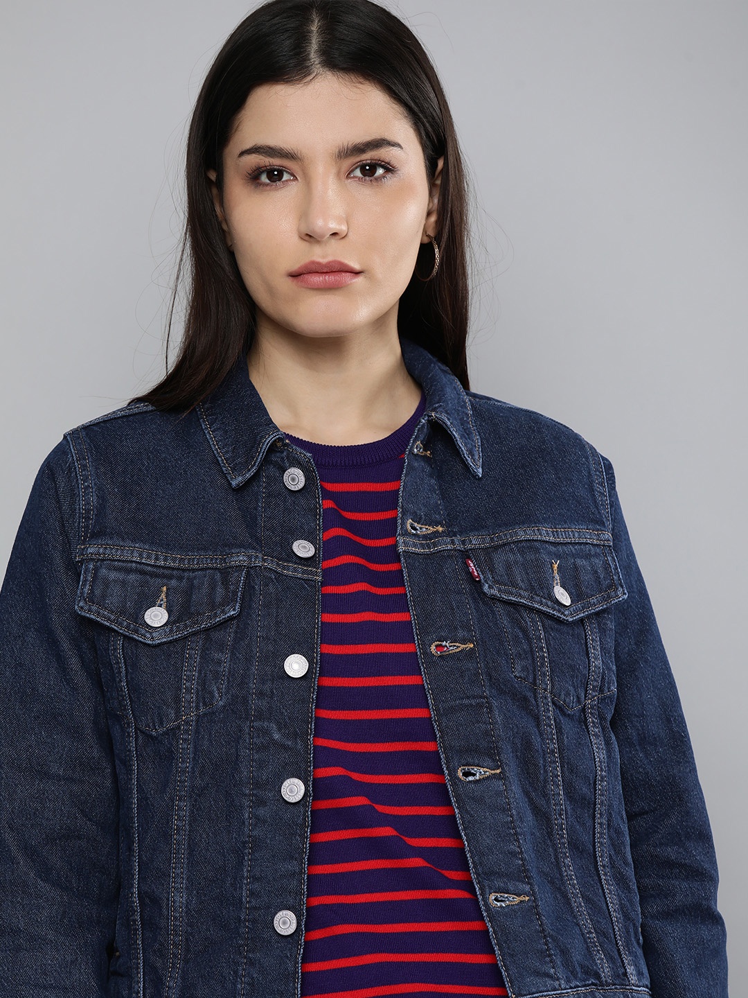 

Levis Women Blue Solid Trucker Denim Jacket