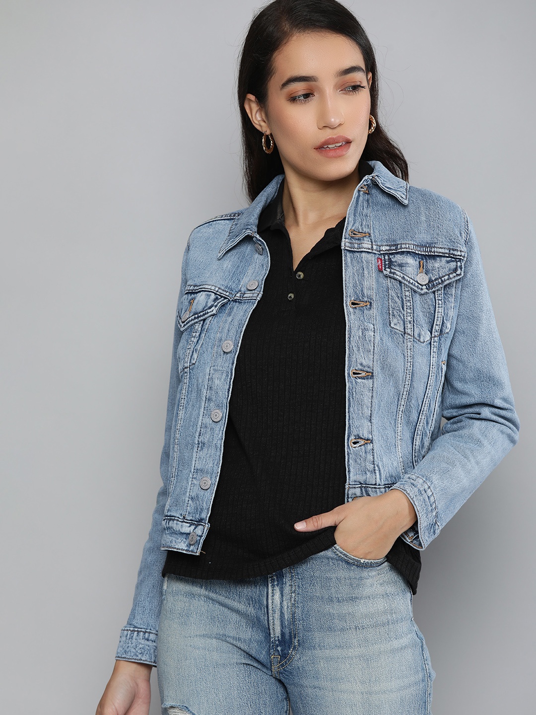 

Levis Women Blue Washed Denim Jacket
