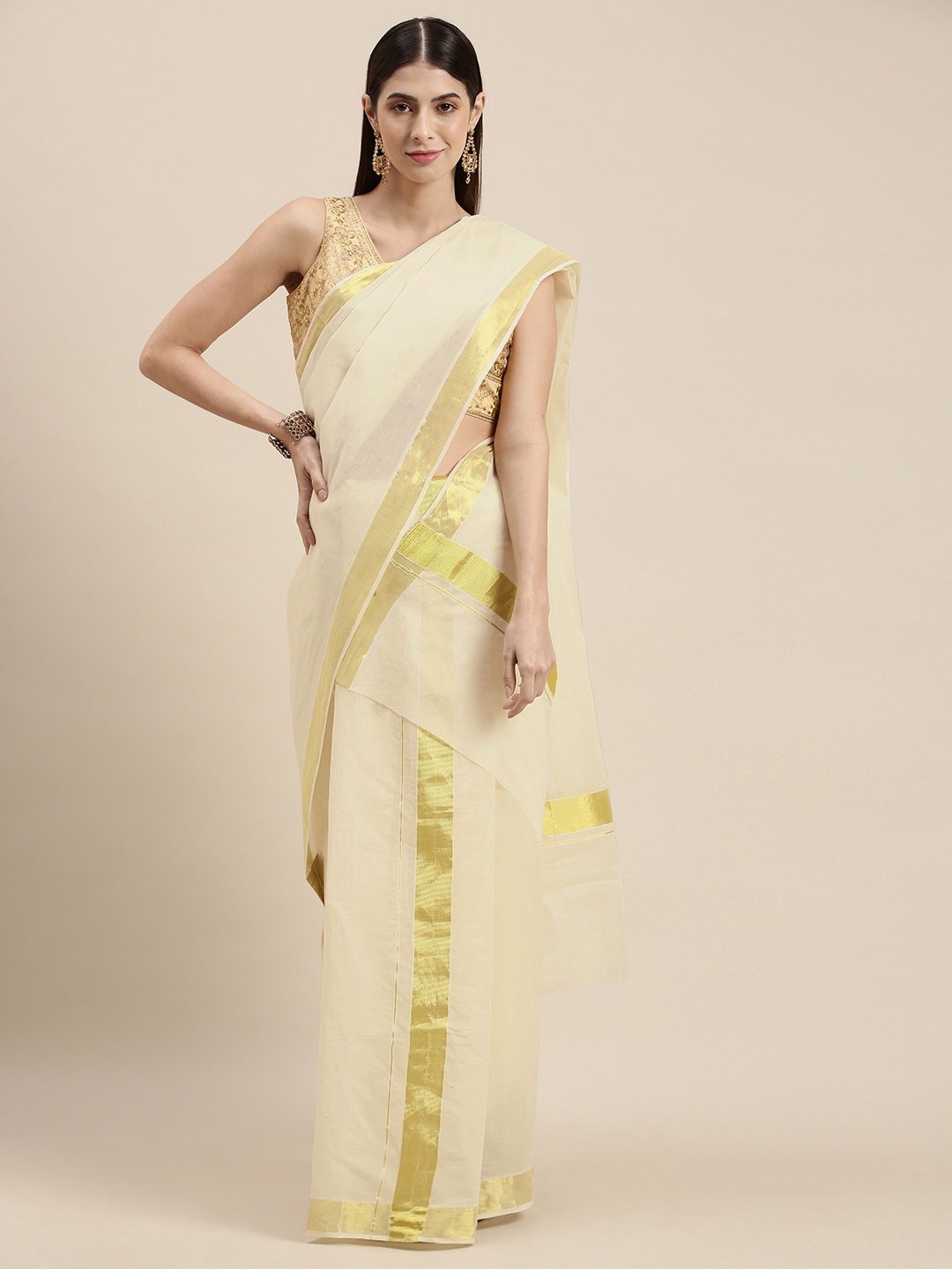 

Thara Saree Off White Zari Pure Cotton Kasavu Mundu Sarees