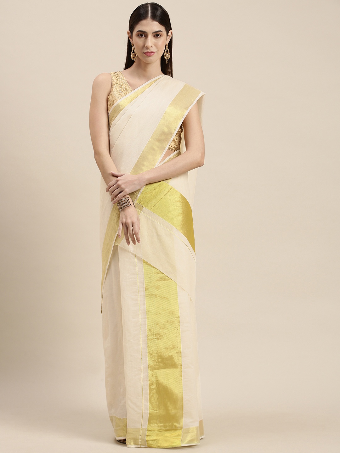 

Thara Saree Off White Zari Pure Cotton Kasavu Mundu Sarees