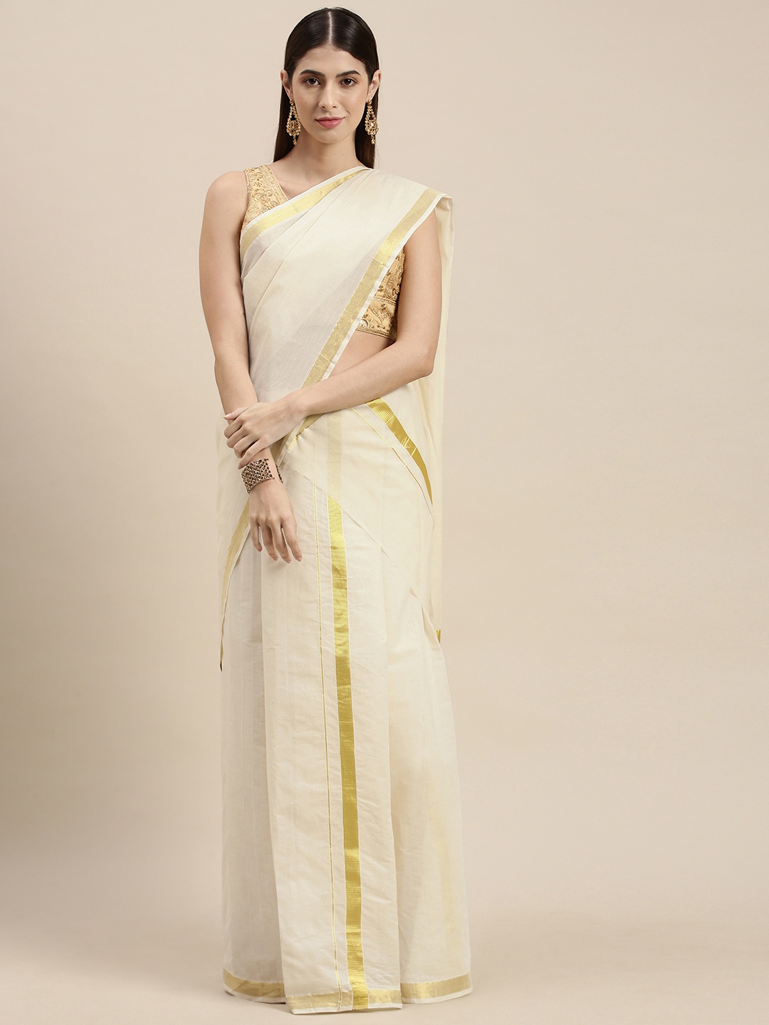 

Thara Saree Off White Zari Pure Cotton Kasavu Mundu Sarees
