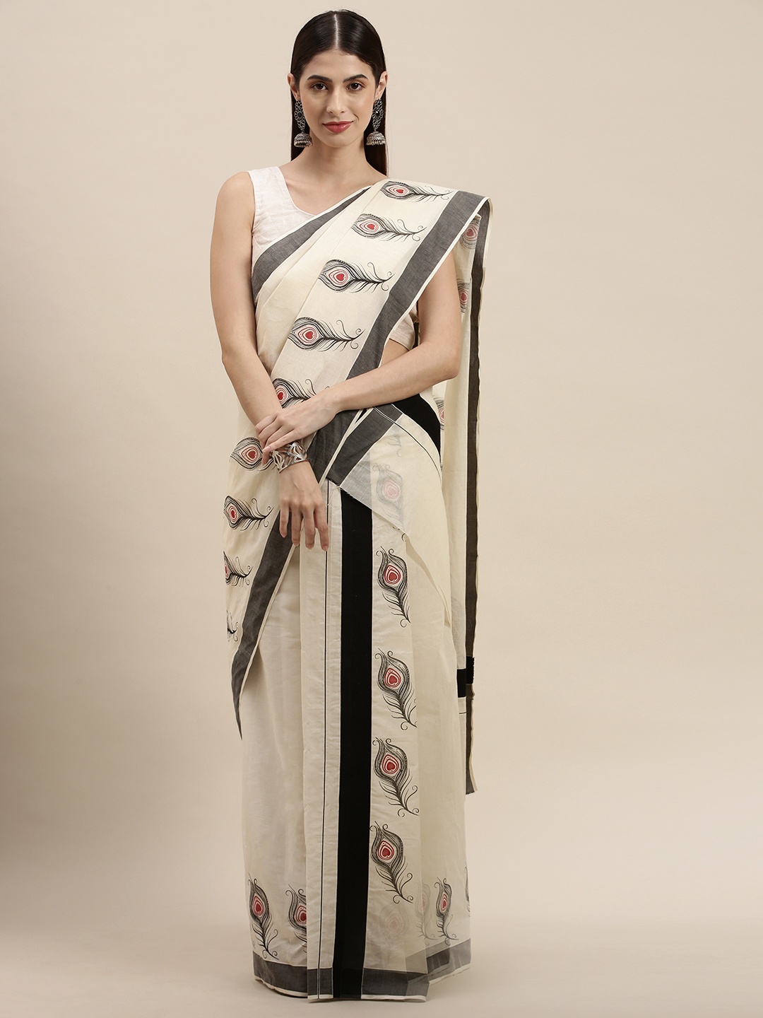 

Thara Saree Off White Pure Cotton Kasavu Handloom Sarees