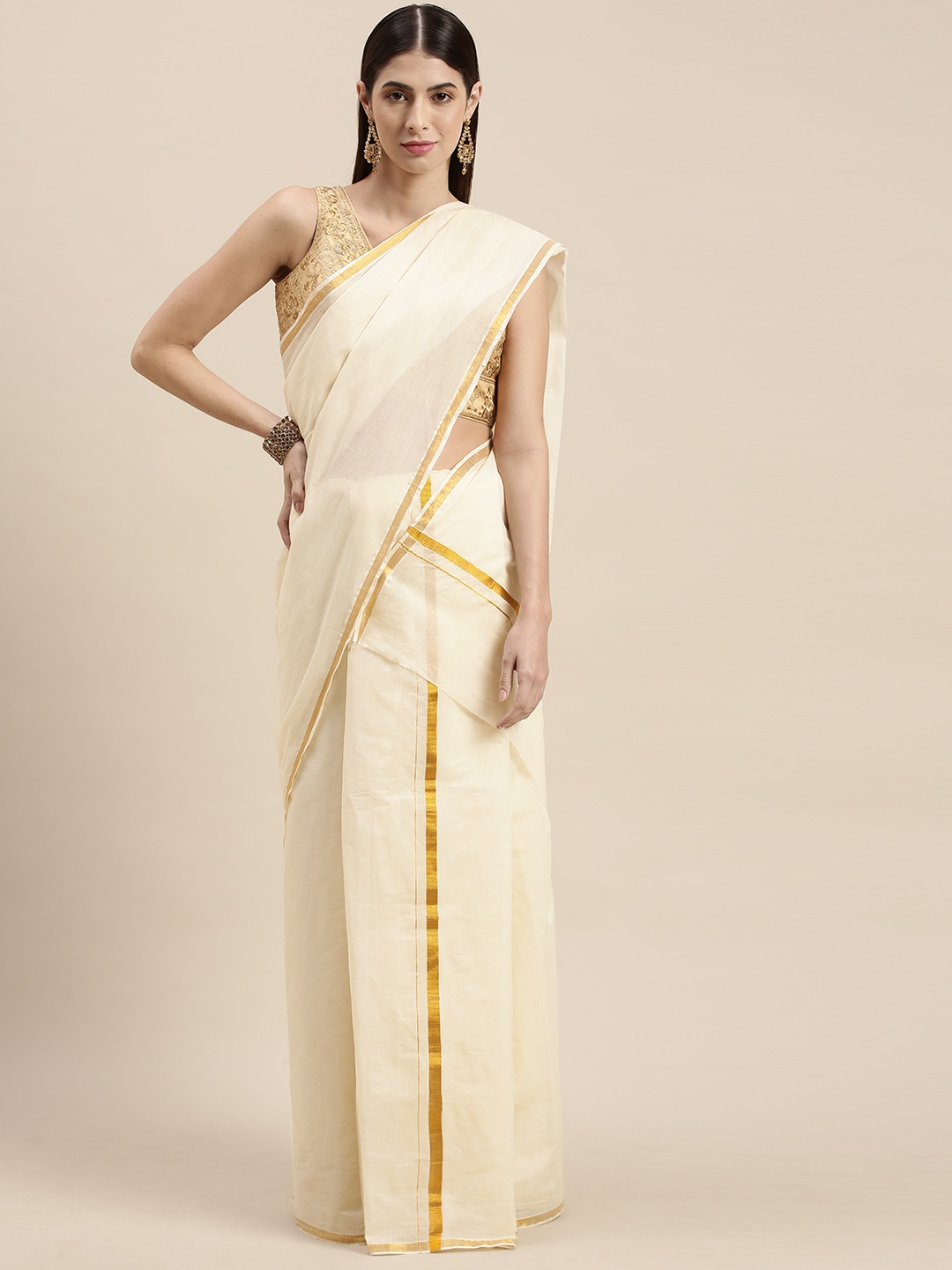 

Thara Saree Off White Pure Cotton Kasavu Set Mundu Sarees