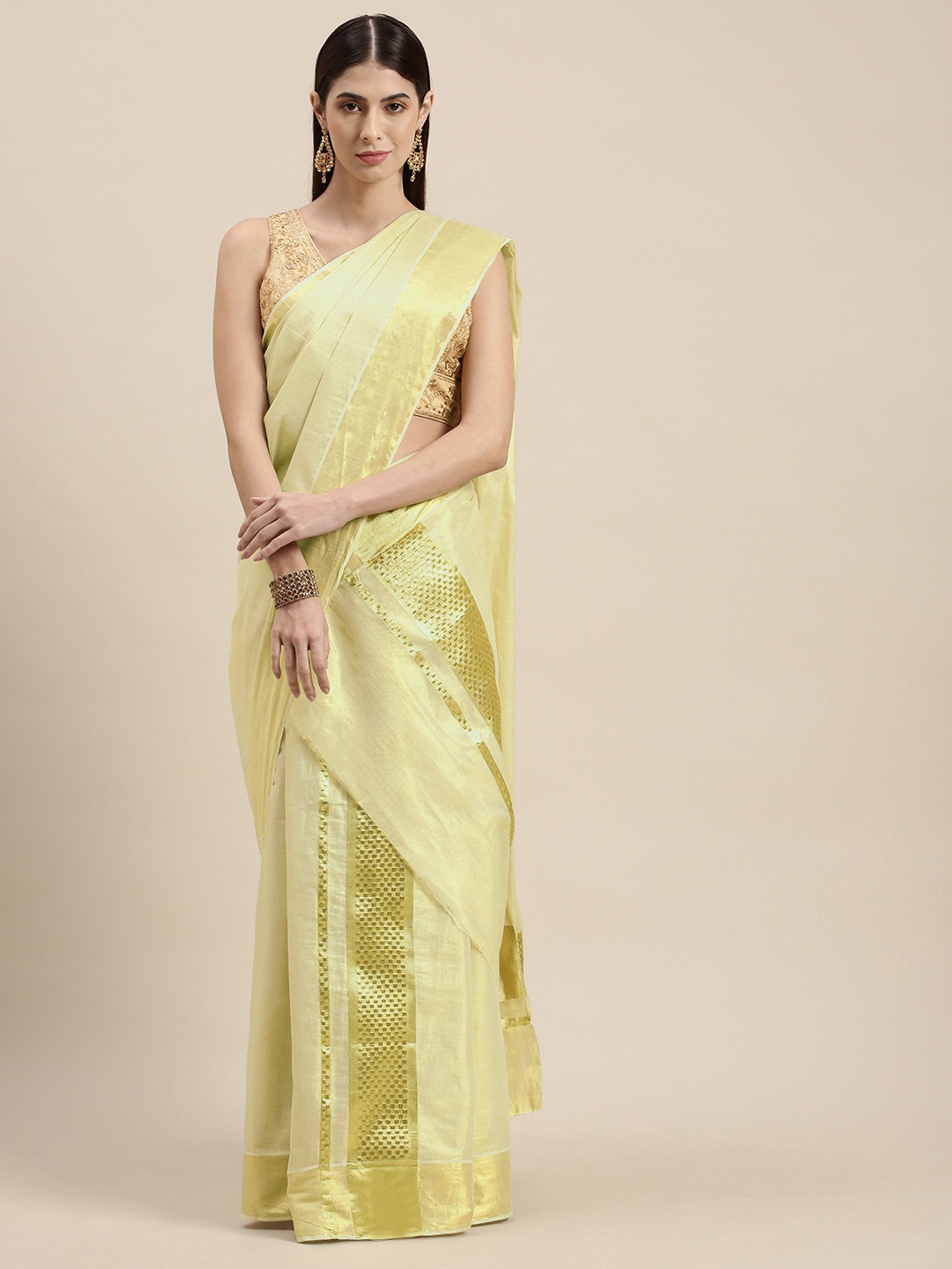 

Thara Saree Cream-Coloured Pure Cotton Kasavu Set Mundu Sarees