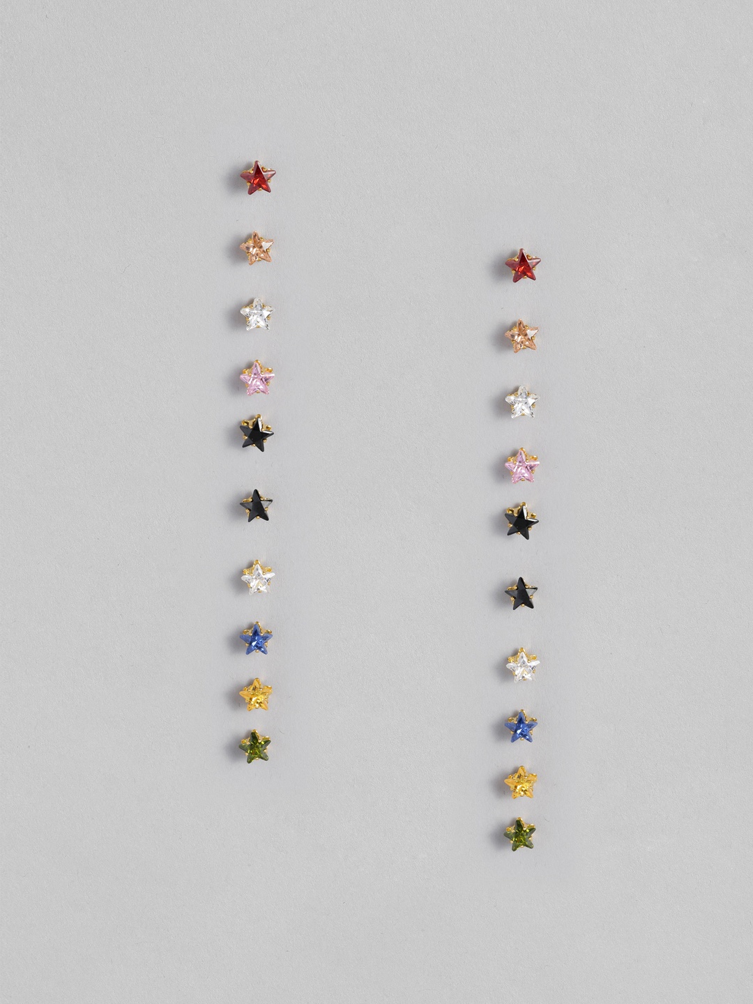

LAIDA Set Of 10 Gold-Plated Star Shaped Handcrafted Studs, Multi
