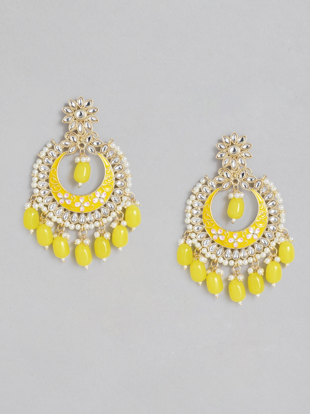 

LAIDA Yellow Gold-Plated Meenakari Classic Handcrafted Embellished Drop Earrings