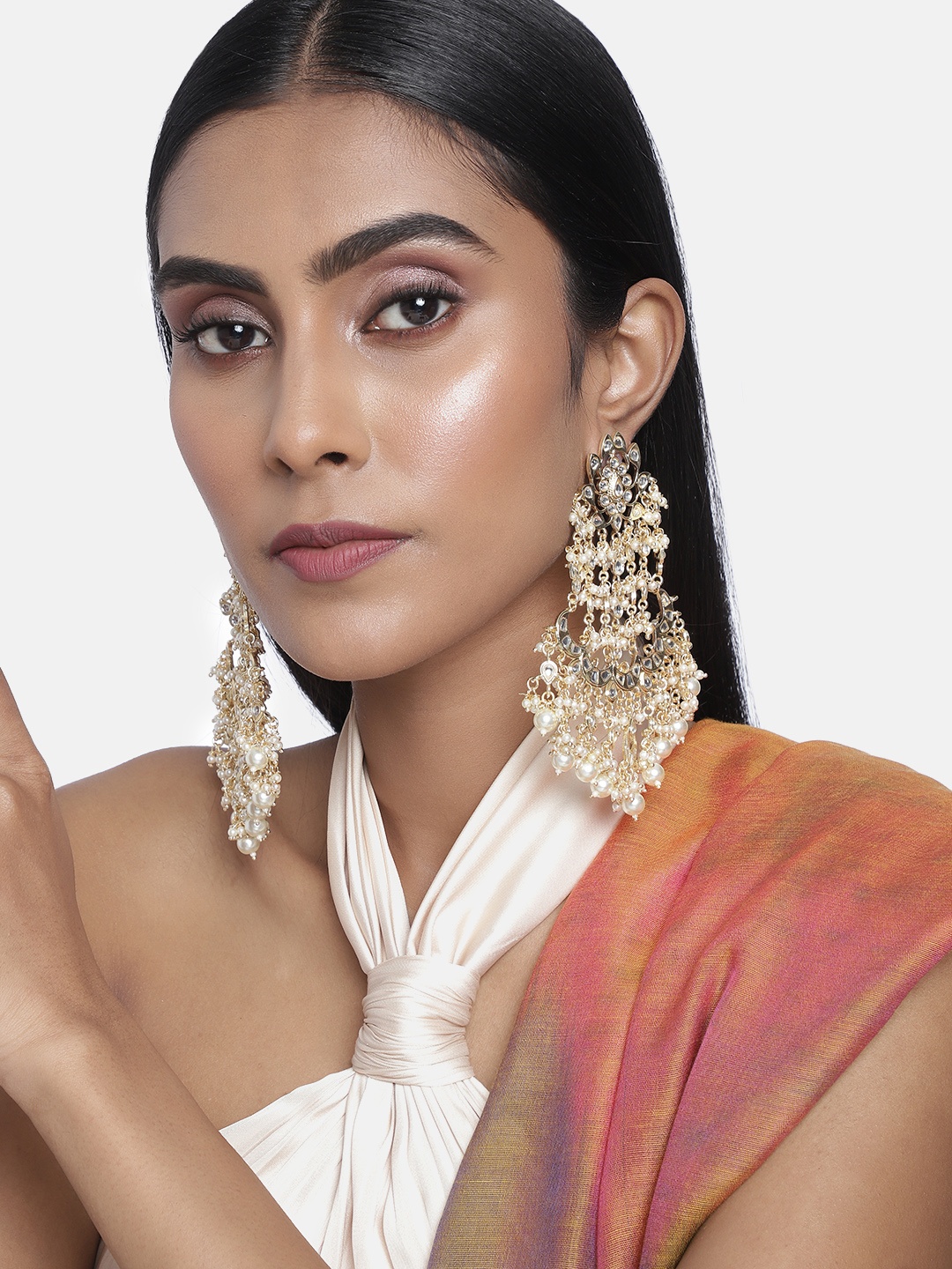 

LAIDA White Gold-Plated Classic Handcrafted Embellished Drop Earrings