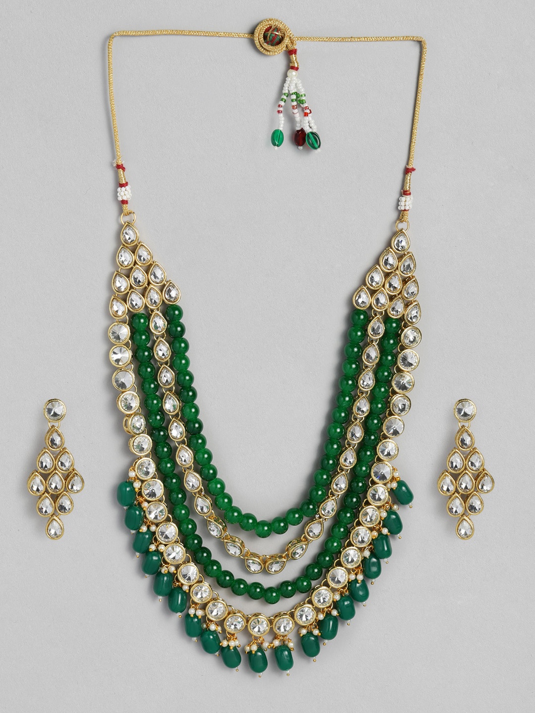 

LAIDA White & Green Gold-Plated Kundan Studded Handcrafted Embellished Jewellery Set