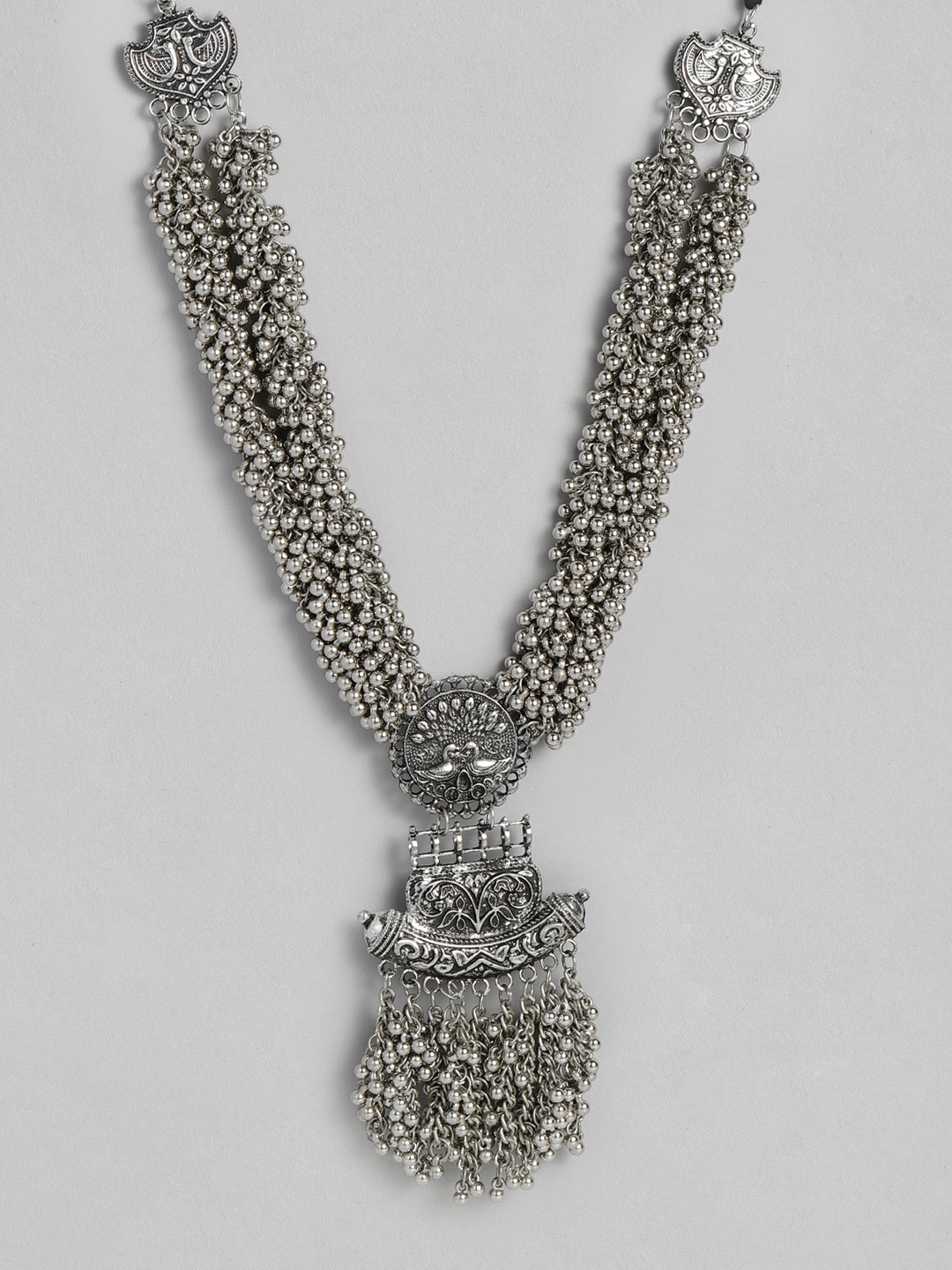 

LAIDA Oxidised Silver-Plated Ghungroo Layered Handcrafted Necklace