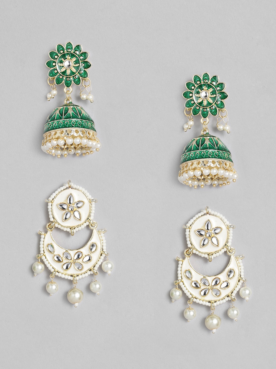 

LAIDA Gold-Plated Set of 2 Mehendi Function Earrings, Green