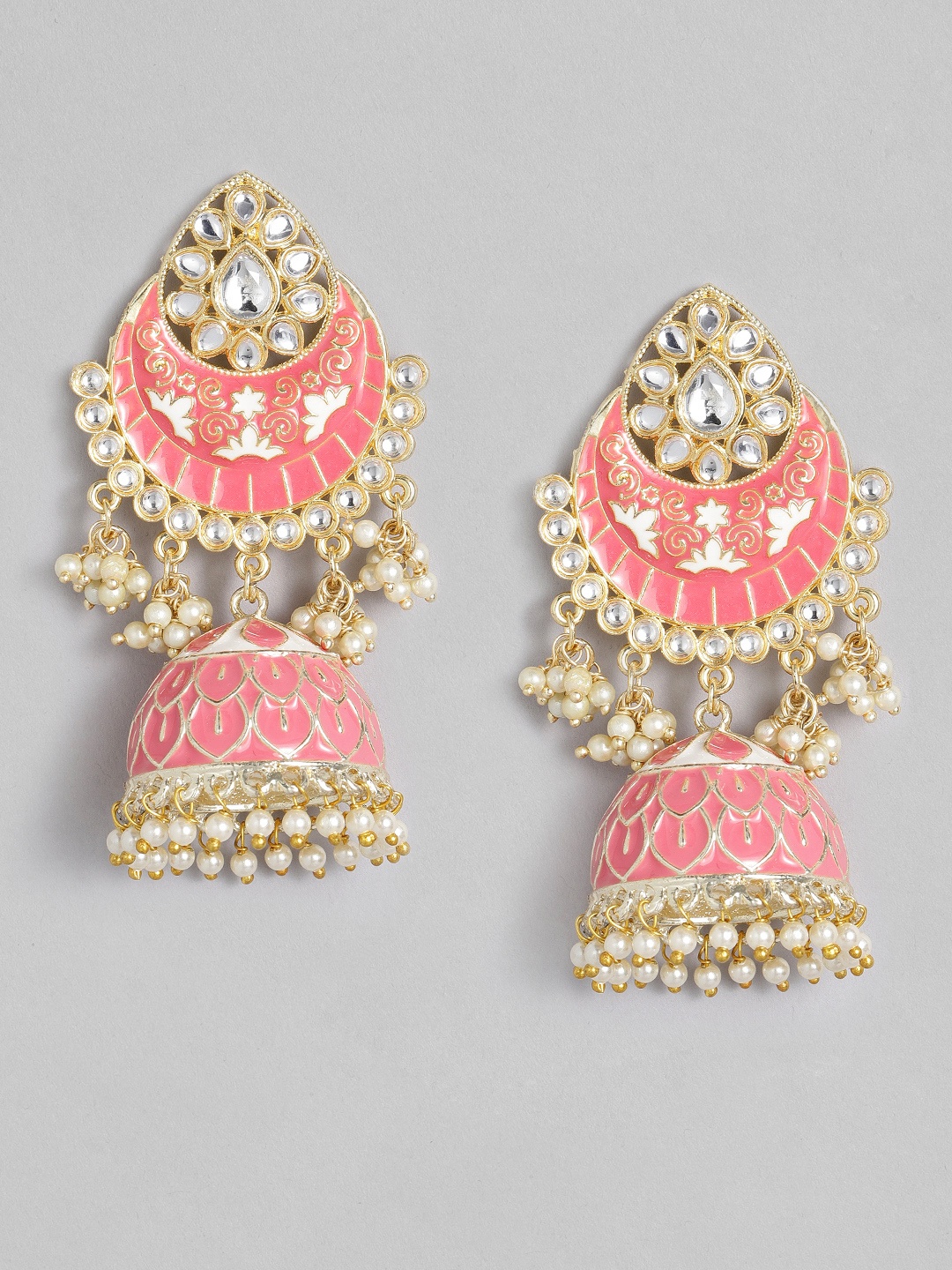 

LAIDA Pink Gold-Plated Enamelled Dome Shaped Jhumkas